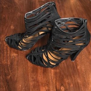 ASOS faux black suede multi strap heeled sandal